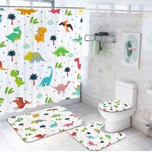 Dinosaur Bathroom Set Kids Bath Rug Shower Curtain